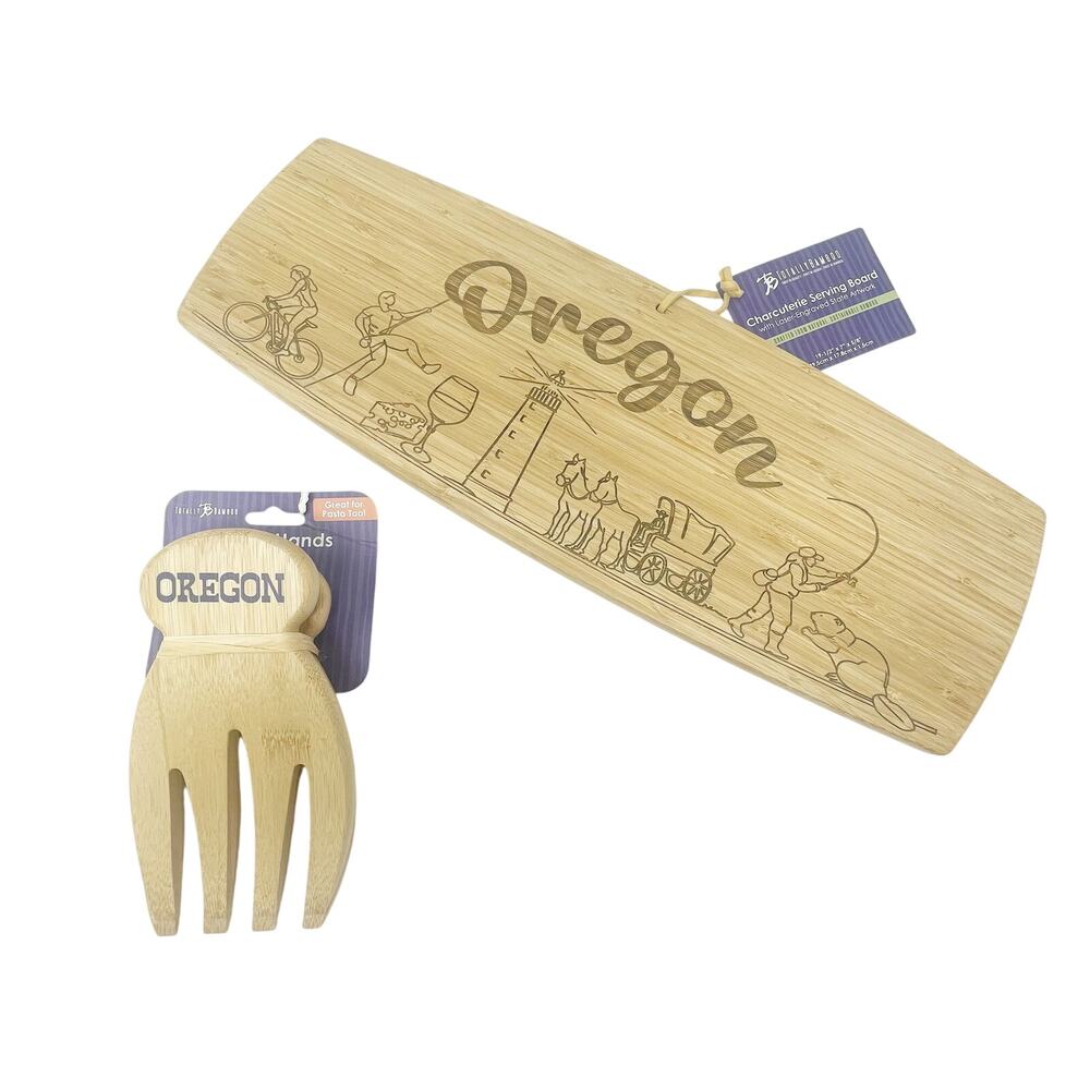 Totally Bamboo‎ Oregon Cutting Charcuterie Board Salad Hands NEW w Tag Gift